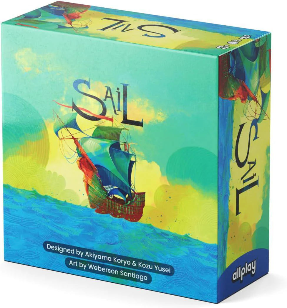 Sail co-op trick-taking game box with illustrated ship on a colorful ocean.