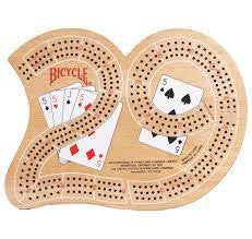 Large 29 Wood Cribbage Board with cards and pegs, displaying the perfect 29 cribbage hand.