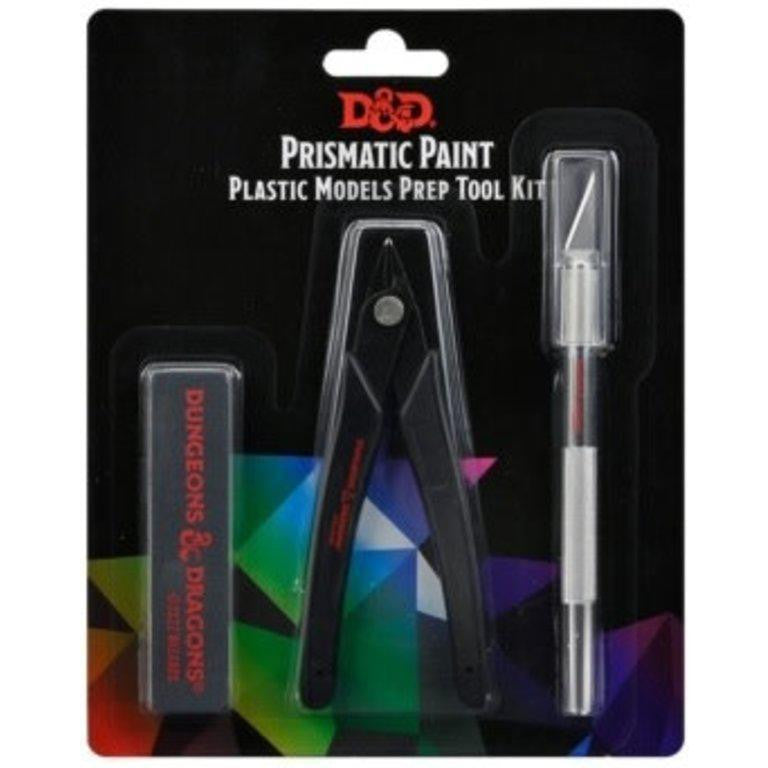 Dungeons & Dragons Prismatic Paints Prep Tool Kit with hobby knife, sprue cutter, and file.