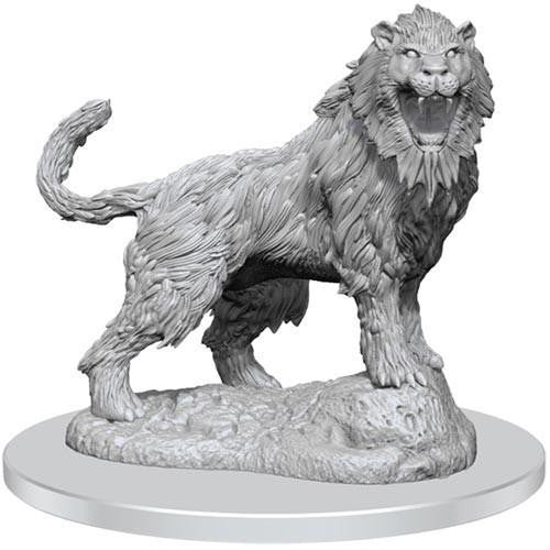 D&D: NMU Crag Cat W16 gray plastic miniature of a roaring lion-like beast on a round base.