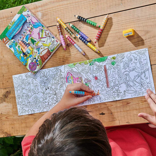 Magical Creature Color Pencil Mini Mural Set in use on a fold-out mural outdoors.