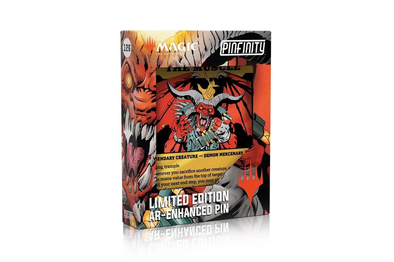 Rakdos, The Muscle AR Pin - Magic: The Gathering box featuring demon artwork and bold text.