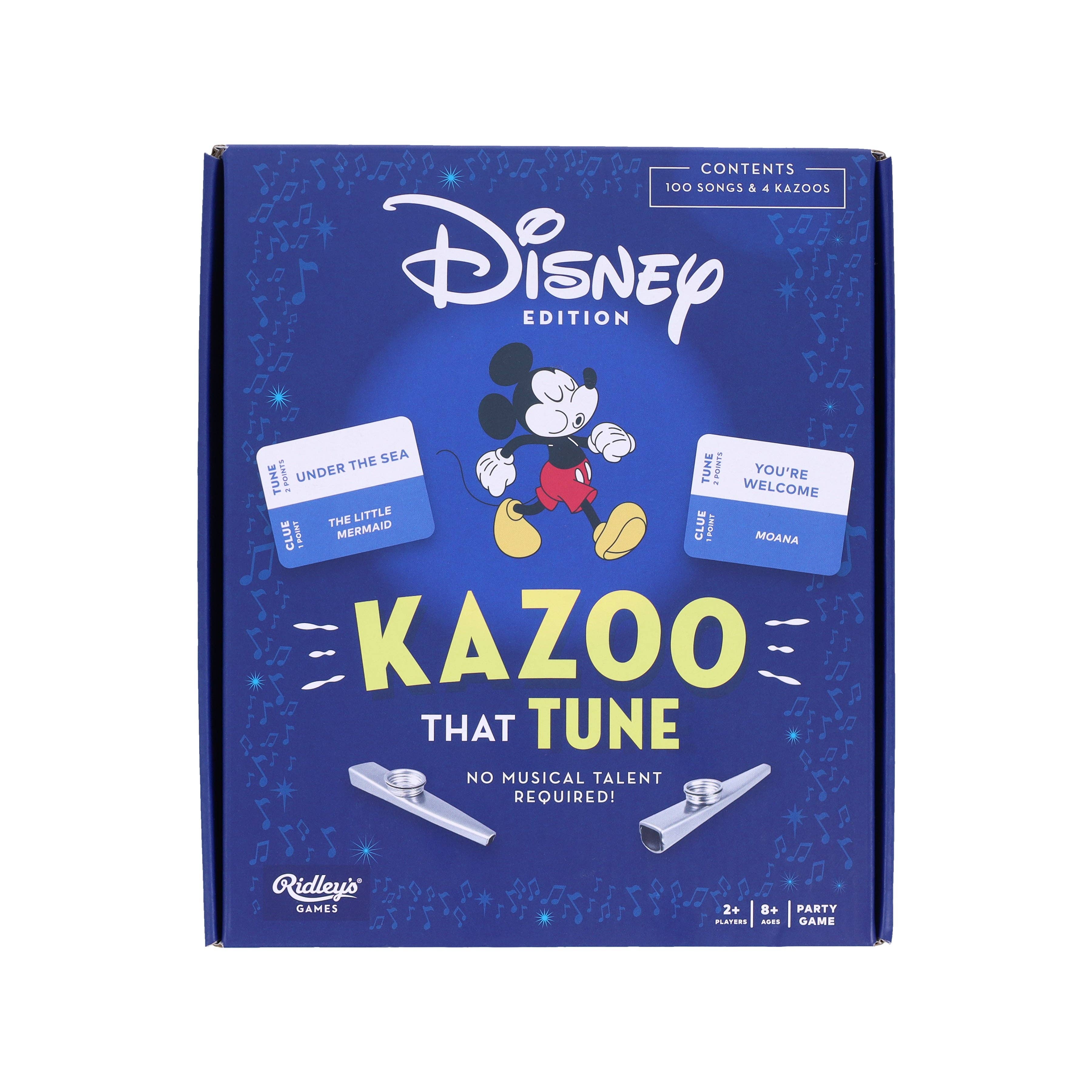 Disney Kazoo That Tune game box with Mickey Mouse, kazoos, and song cards.