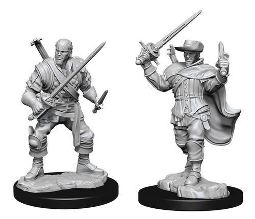 Armored swordsman miniature and D&D: NMU Human Bard Male W15 miniature with swords and cape.