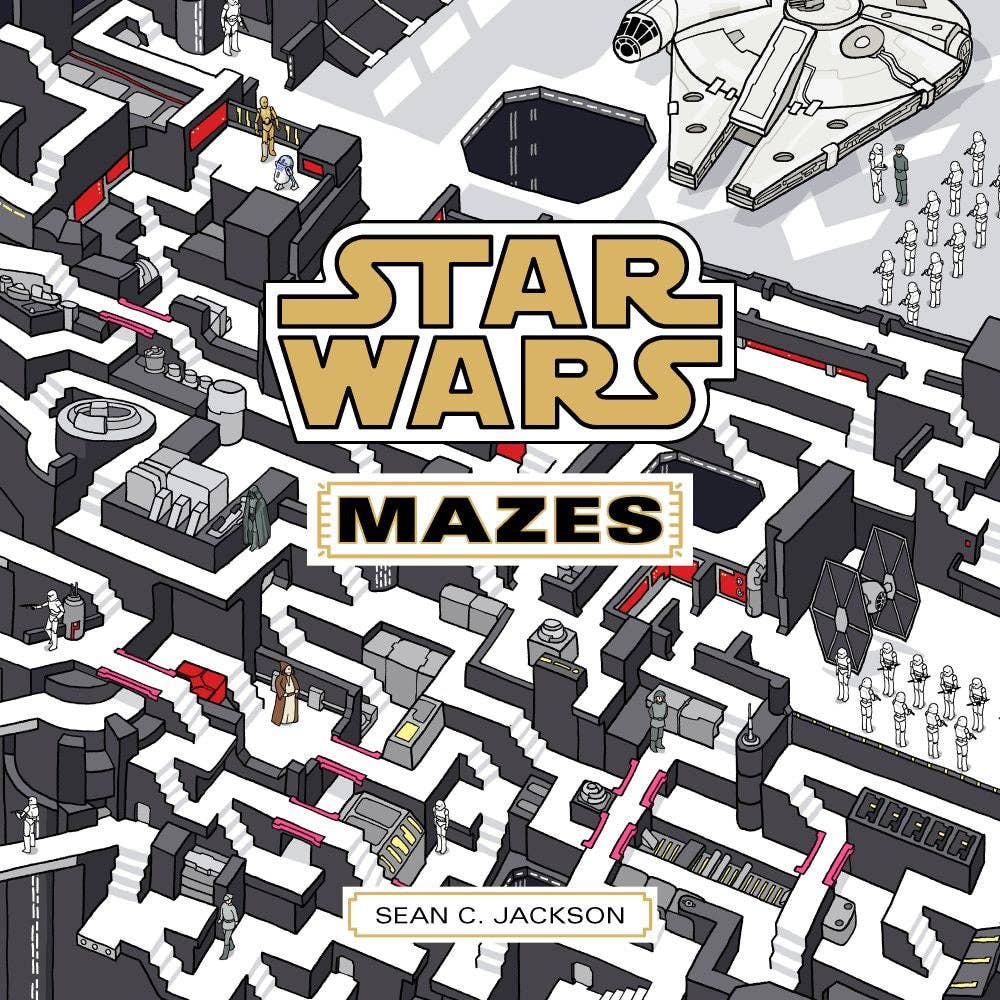 Star Wars Mazes book cover with mazes, ships, characters, and title by Sean C. Jackson.