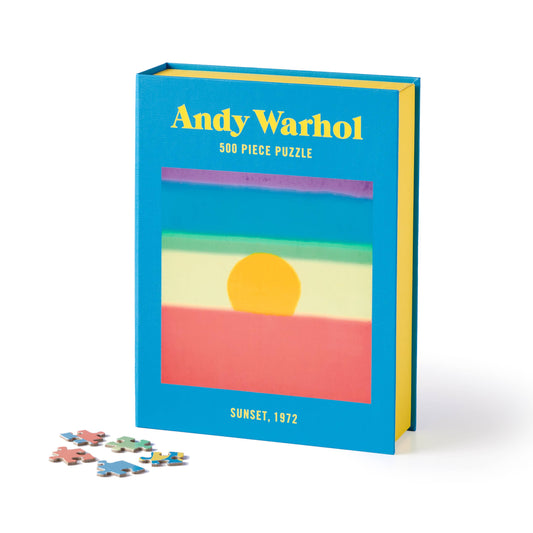 Andy Warhol Sunset 500 piece puzzle with loose pieces and a keepsake box, blue sunset variant.