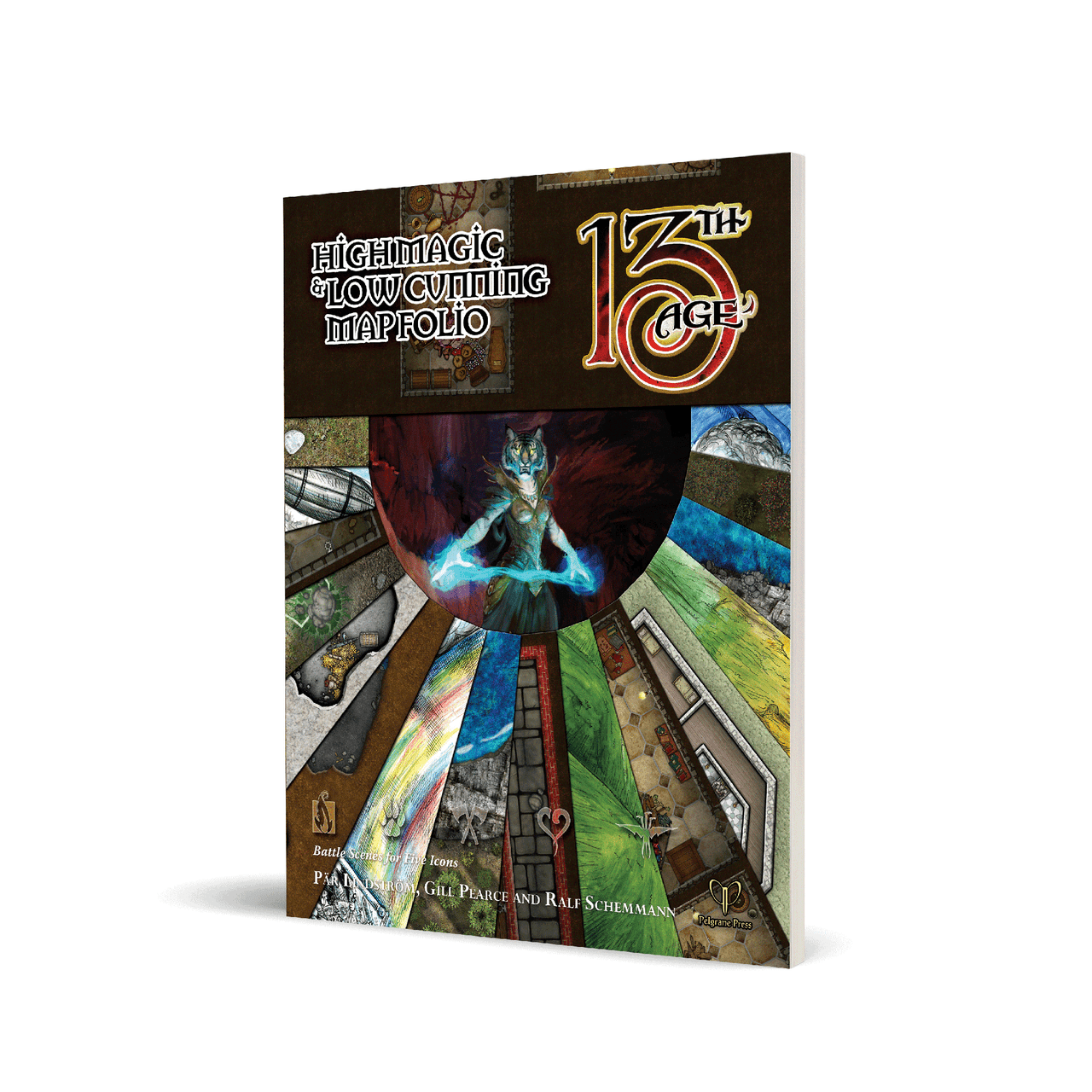 13th Age: High Magic & Low Cunning Map Folio with battle maps for role-playing game accessories.