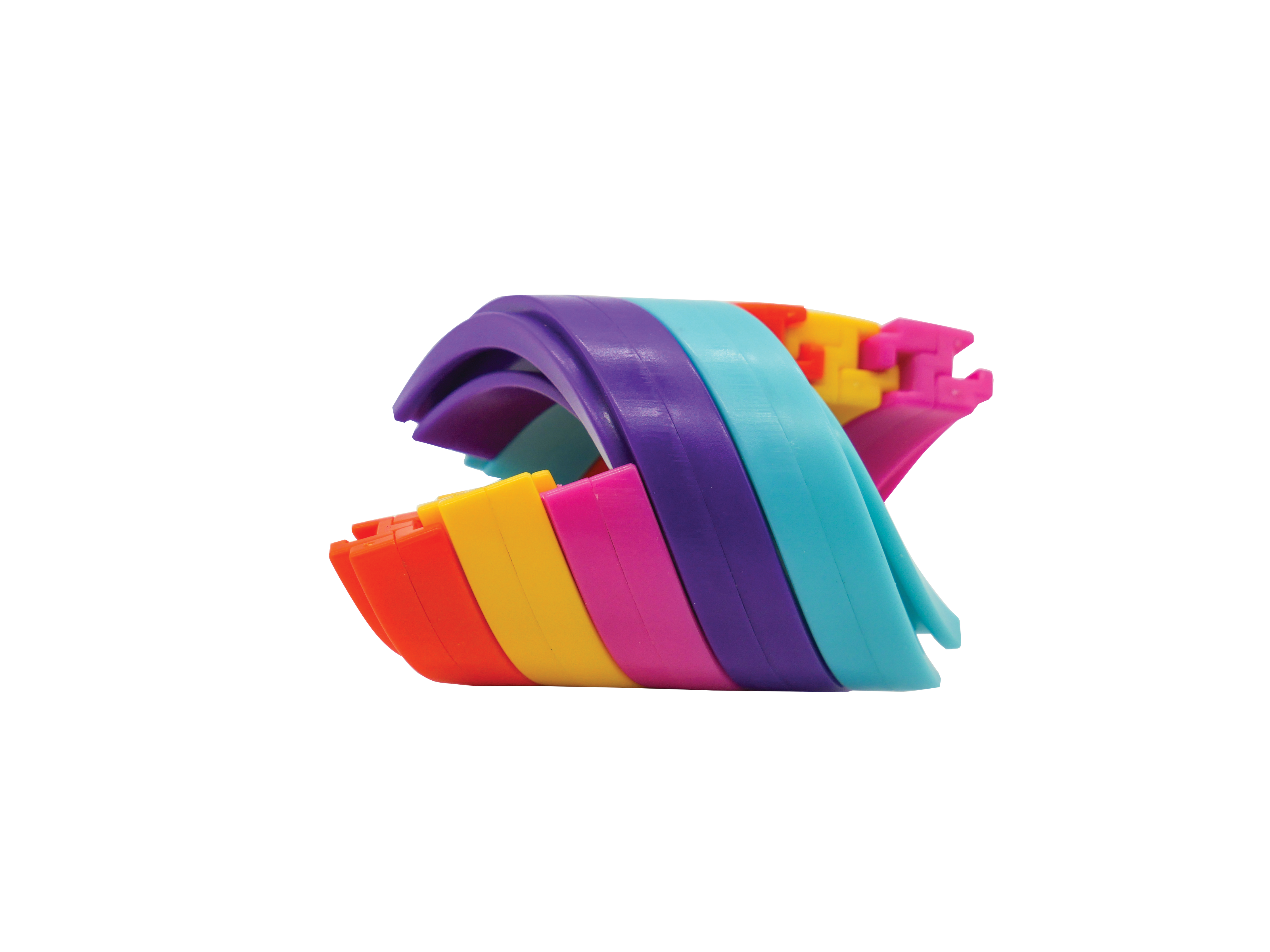 Hypno-Twist Rainbow Fidget with stacked colorful interlocking pieces. Sensory or novelty fidget toy.