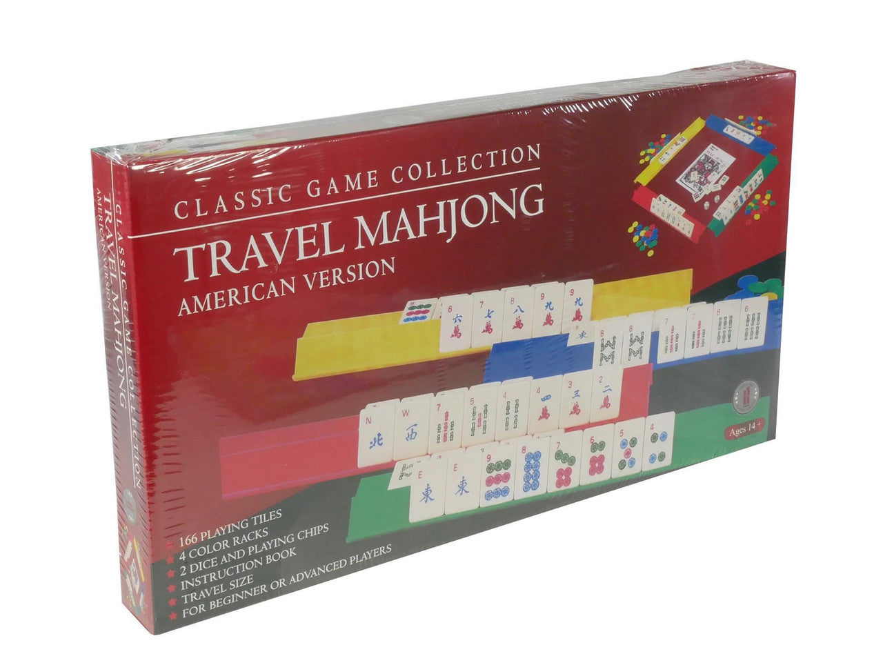 Starter Mah Jongg Set with plastic tiles, chips, and game rules in a red box.