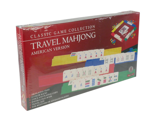 Starter Mah Jongg Set with plastic tiles, chips, and game rules in a red box.