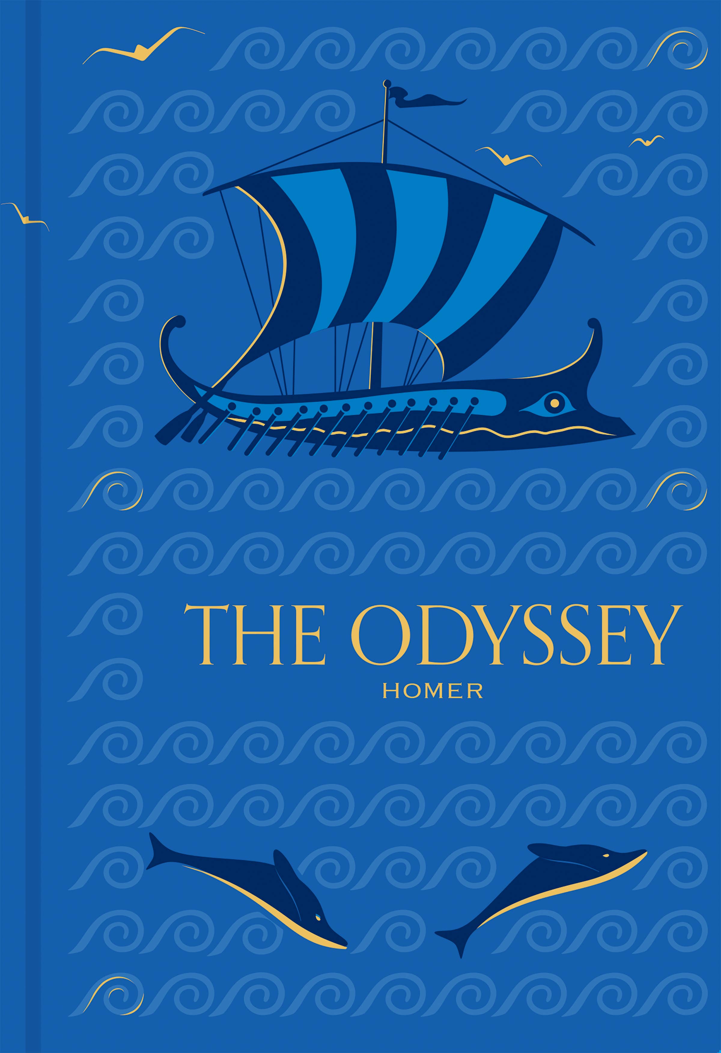 The Odyssey by Homer, Signature Clothbound Edition book cover featuring Odysseus’s ship, dolphins, and waves.