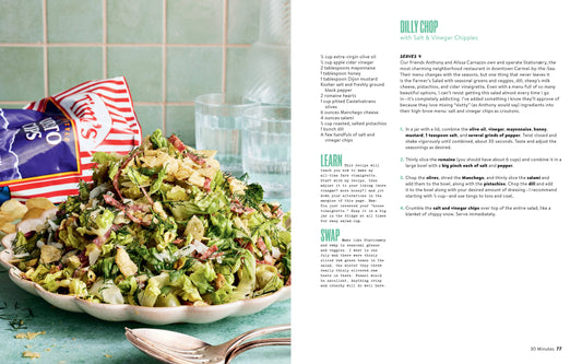 What To Cook When You Dont Feel Like Cooking book next to a plate of chopped salad with chips.