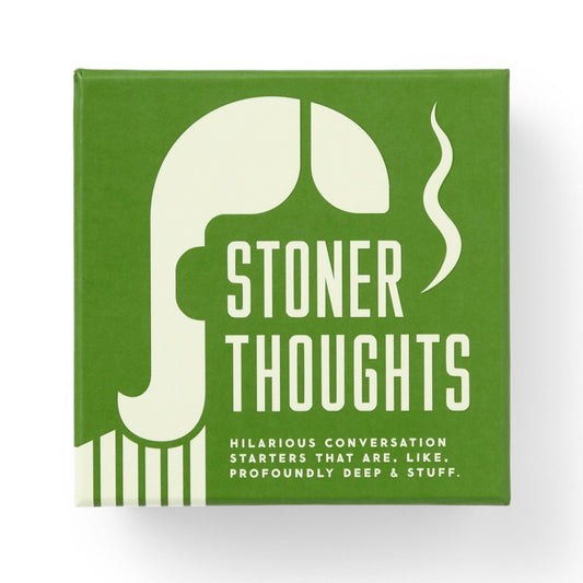 Brass Monkey Stoner Thoughts Conversation Starters card set with abstract face design on the packaging.
