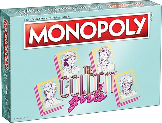 The Golden Girls Monopoly family board game with custom tokens displayed on the box.