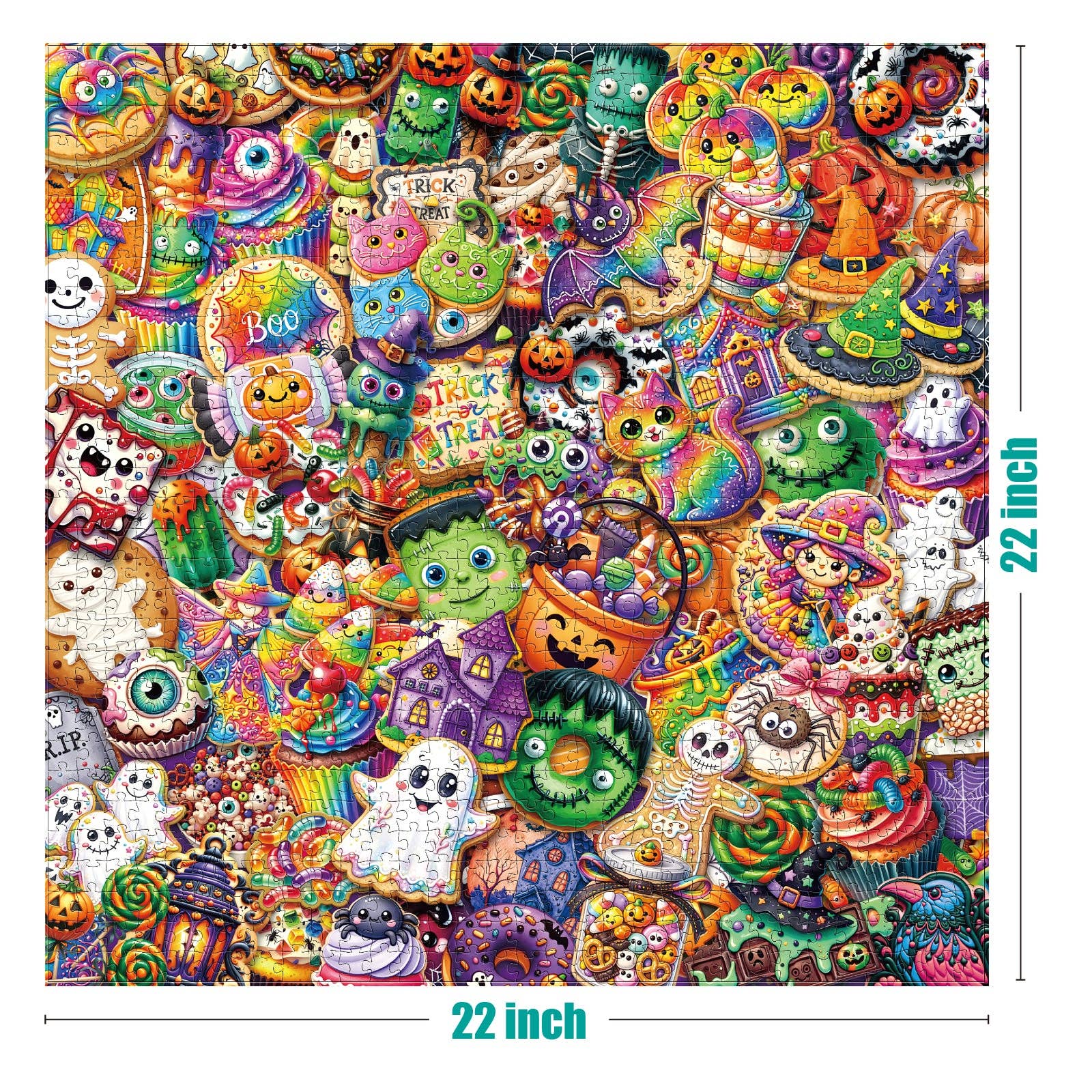 Antelope 1000-piece Spooky Sweet Treats Puzzle, monsters, candy, pumpkins, 22″x22″, matte finish.