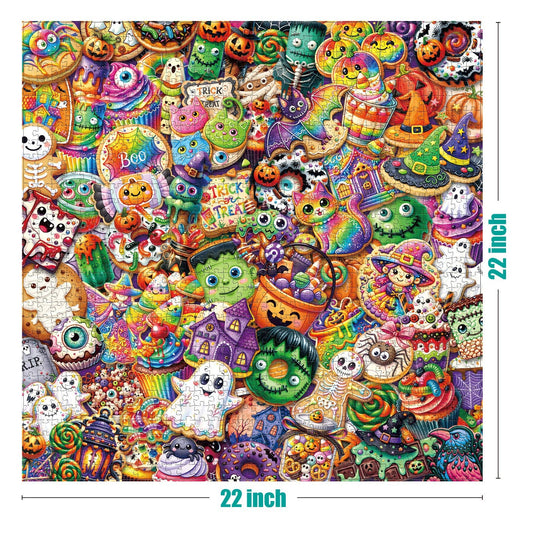 Antelope 1000-piece Spooky Sweet Treats Puzzle, monsters, candy, pumpkins, 22″x22″, matte finish.
