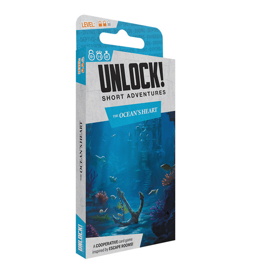 UNLOCK Short: The Ocean’s Heart escape room game box.