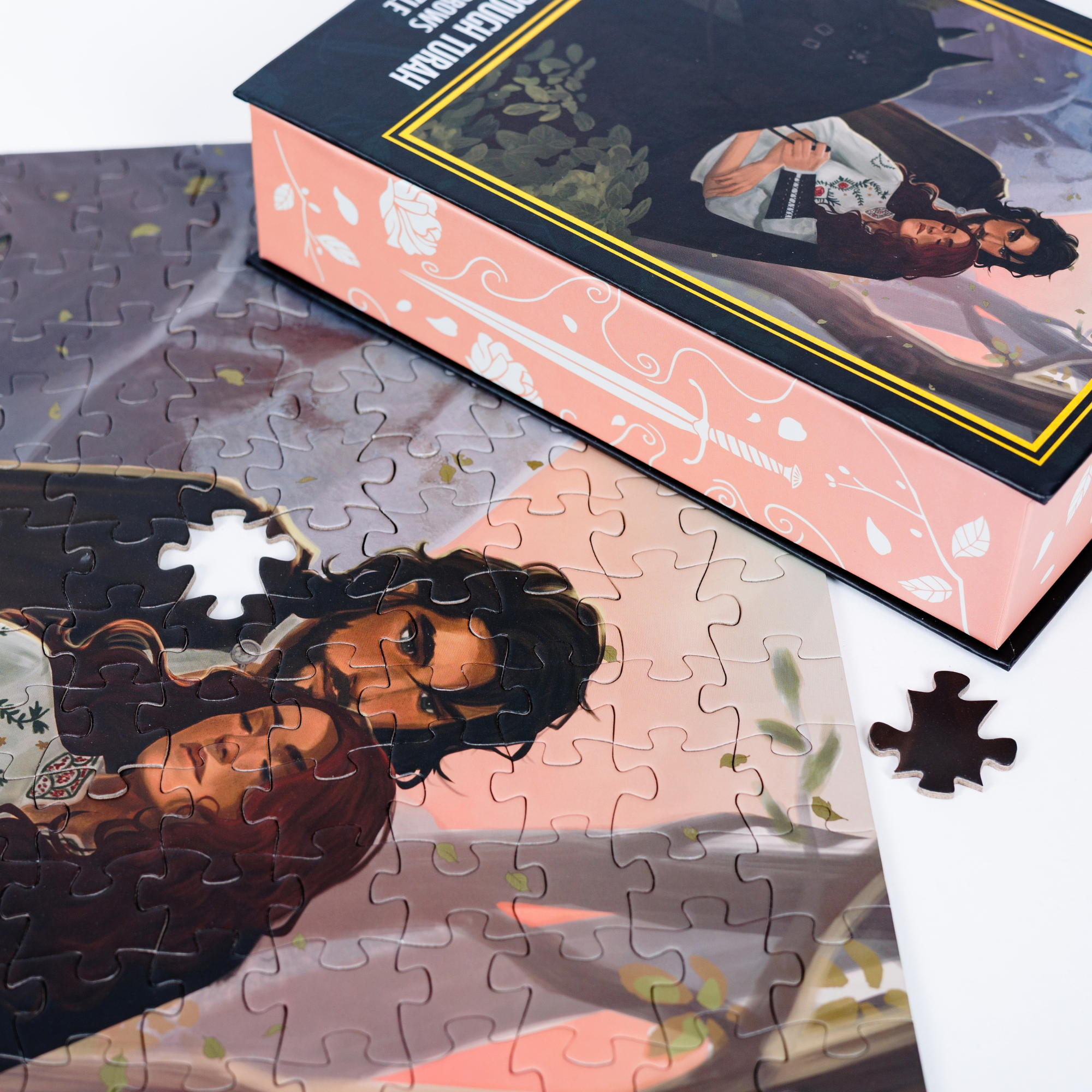 Traveling Through Turah Keepsake Puzzle missing one piece, shown with book-shaped keepsake box.
