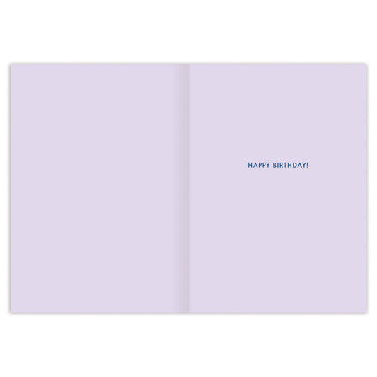 Spectacular Year Birthday Card on recycled paper with light purple and blue HAPPY BIRTHDAY text on the right side.