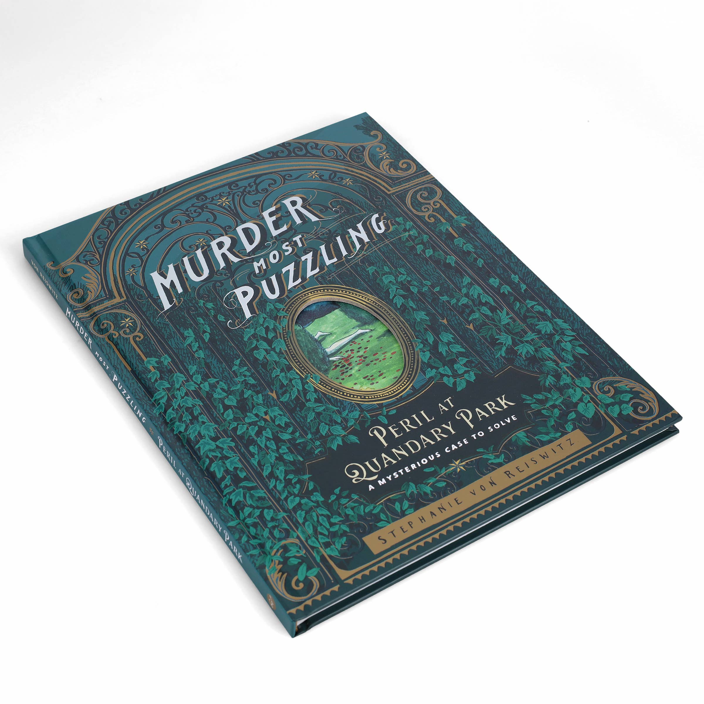 Murder Most Puzzling: Peril at Quandary Park, book of illustrated murder mystery puzzles set on an English estate.