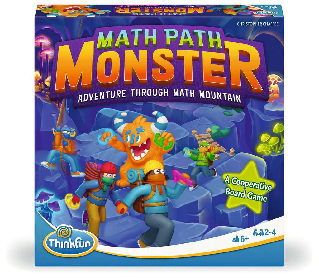 Math Path Monster board game box with cartoon hikers and a monster on a rocky mountain path.