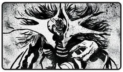 Magic: The Gathering Stitched Playmat (MOM) featuring a black and white Vorinclex skeletal figure with sharp teeth.