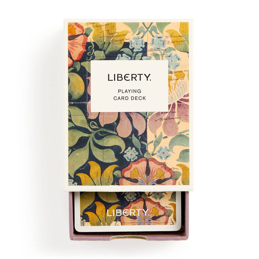 Liberty Archive Playing Card Deck with LIBERTY. PLAYING CARD DECK text and a colorful floral lid design.