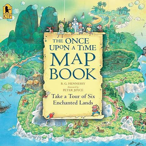 Once Upon a Time Map book cover with fairy-tale characters and a magical map in a forest.