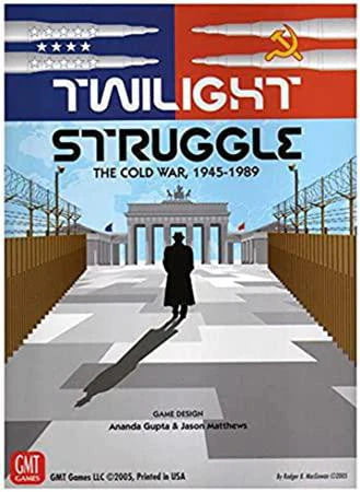 Twilight Struggle: The Cold War Deluxe board game cover showing shadowy figures, missiles, and the Berlin Wall.