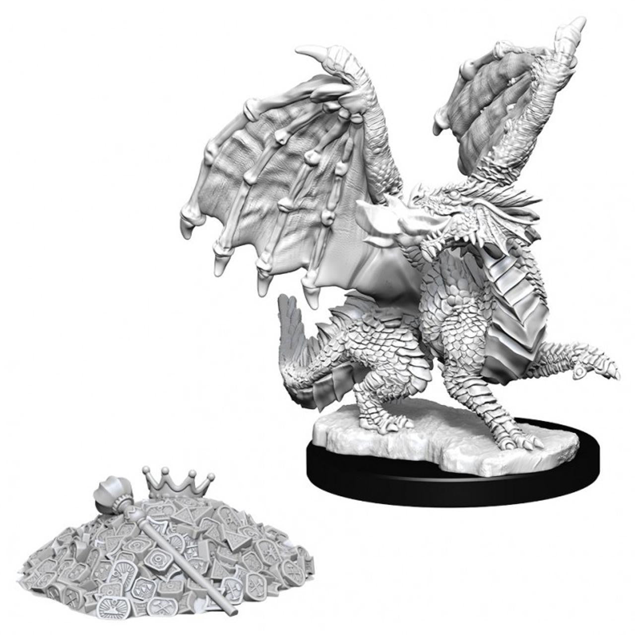 D&D: NMU: Red Dragon Wyrmling W10 miniature on treasure pile with crown and scepter.