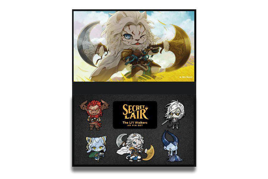 Set of 5 Magic: The Gathering Secret Lair Lil Walker AR Pins with chibi fantasy characters, including a lion warrior.