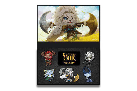 Set of 5 Magic: The Gathering Secret Lair Lil Walker AR Pins with chibi fantasy characters, including a lion warrior.