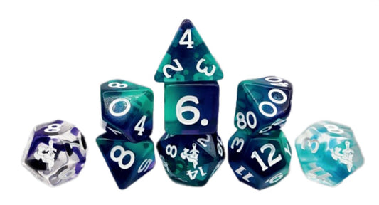 Daggerheart Duality Dice Set by Darrington Press displayed in a row.