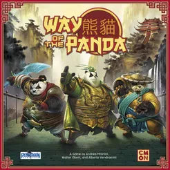 Way of the Panda board game cover featuring three armored pandas with Asian-inspired design elements.