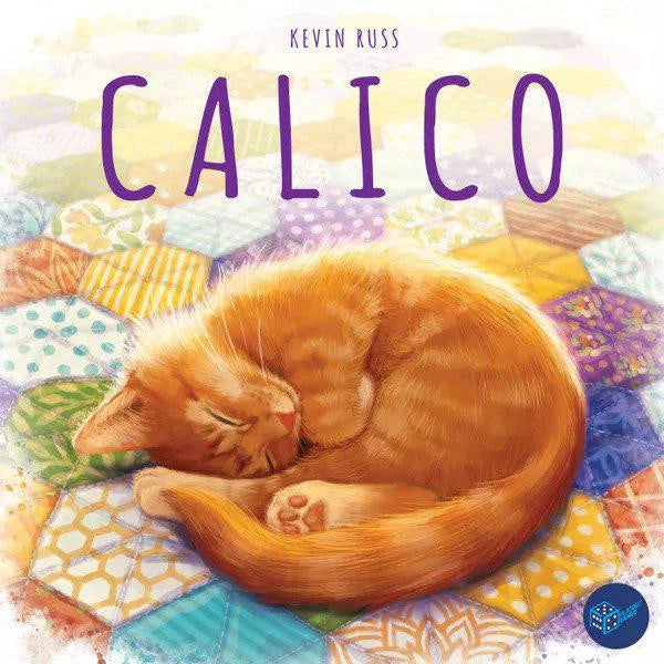 Calico board game box with Calico in large letters and an orange cat on a colorful quilt.