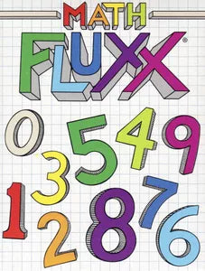 Math Fluxx board game with logo and numbers 0-9 displayed on grid paper.