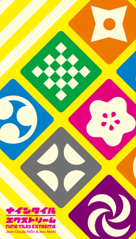 Nine Tiles EXTREME box with a yellow background and colorful game symbols.