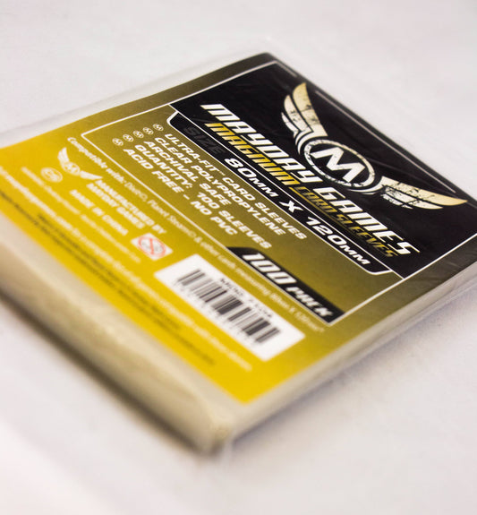 Magnum Gold Sleeve, clear, 80mm x 120mm card size for Dixit, 100 pack, package size 4.9 x 3.3 x 0.4 inches.