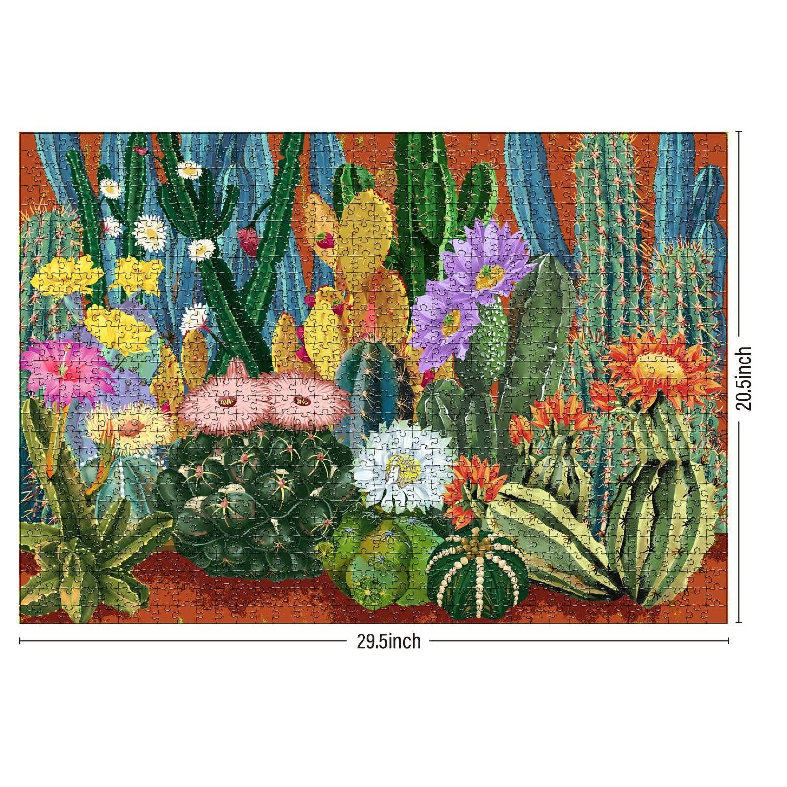 Whisper of Cactus by Lynn Weilin 1000-piece puzzle with colorful flowering cacti, 29.5x20.5 inches.