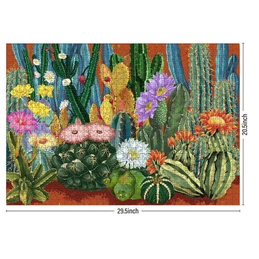 Whisper of Cactus by Lynn Weilin 1000-piece puzzle with colorful flowering cacti, 29.5x20.5 inches.