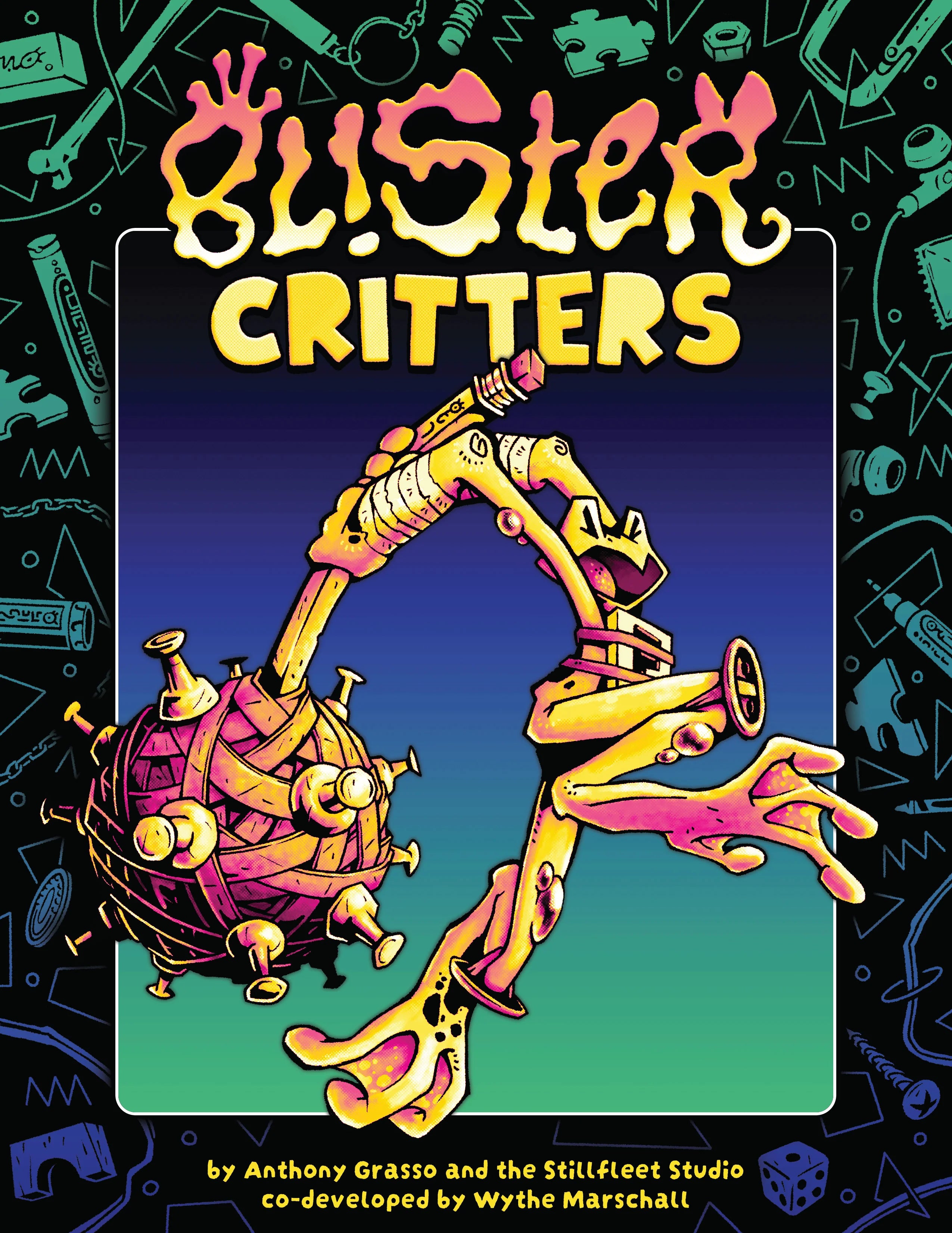 Blister Critters tabletop RPG with cover showing a spiked mechanical creature with claws.