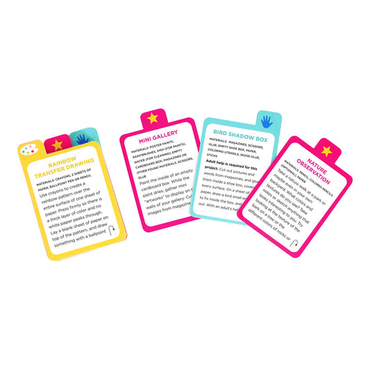 Busy Ideas for Bored Kids: Artist Edition with 4 star-labeled activity cards for creative, screen-free art ideas.