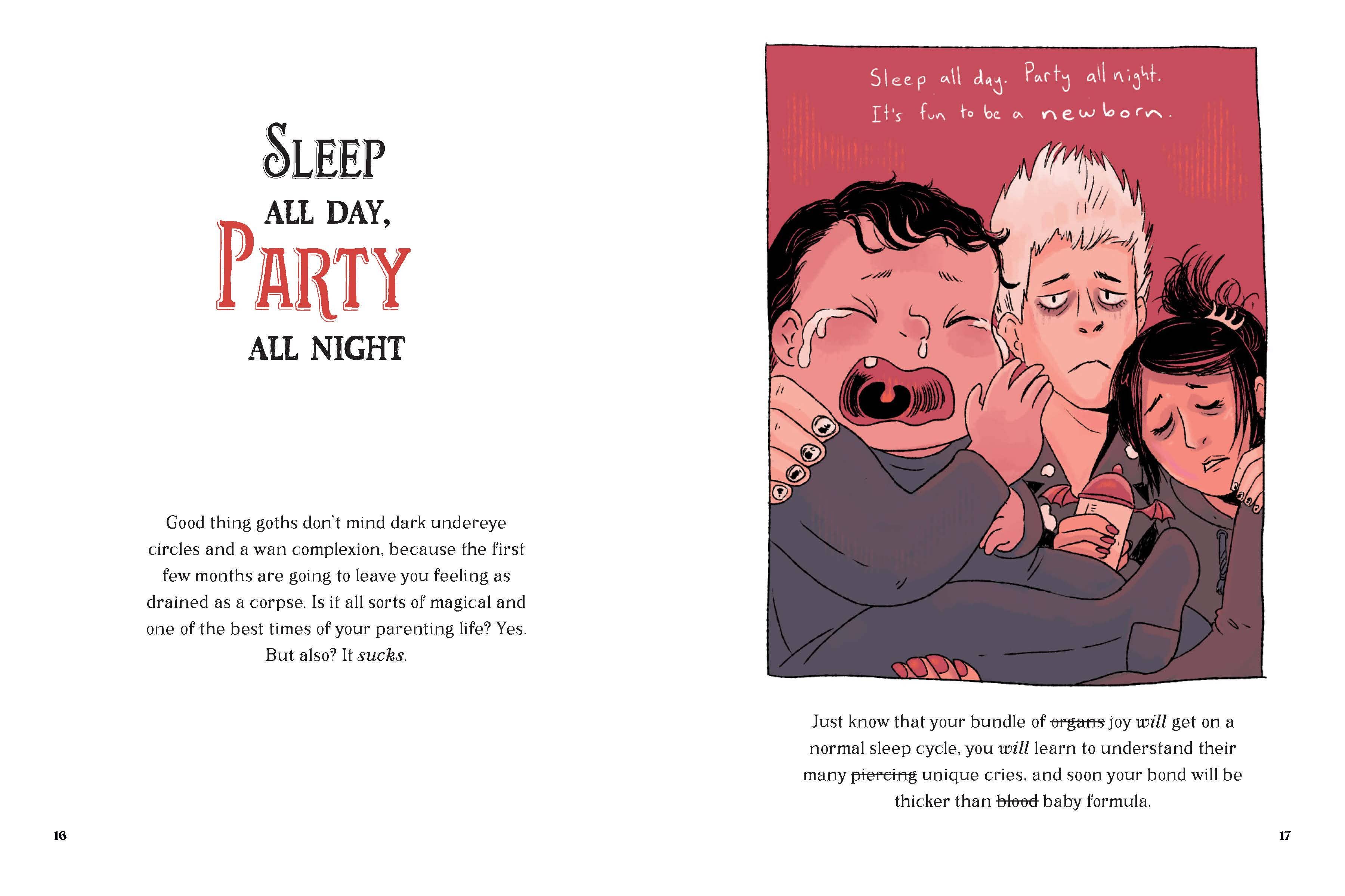 Goth Parenting illustrated humor book about newborn sleep and milestones.