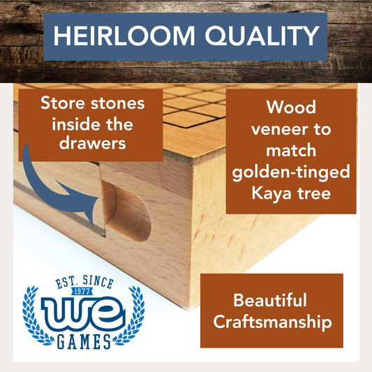 Wood GO Set, 12-inch, with storage drawers and gold-toned veneer.