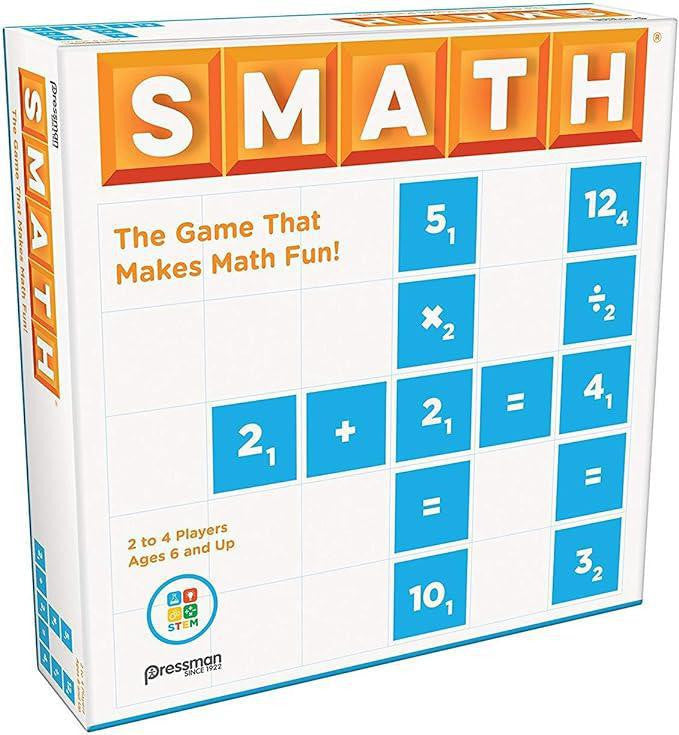 SMATH crossword-style math board game for kids. Teaches STEM skills through math-based gameplay.