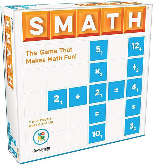 SMATH crossword-style math board game for kids. Teaches STEM skills through math-based gameplay.