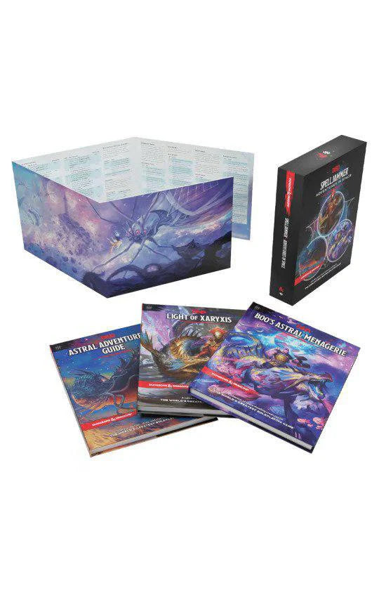 D&D Spelljammer: Adventures in Space set with adventure books, monster manual, DM screen, and Astral Plane slipcase.