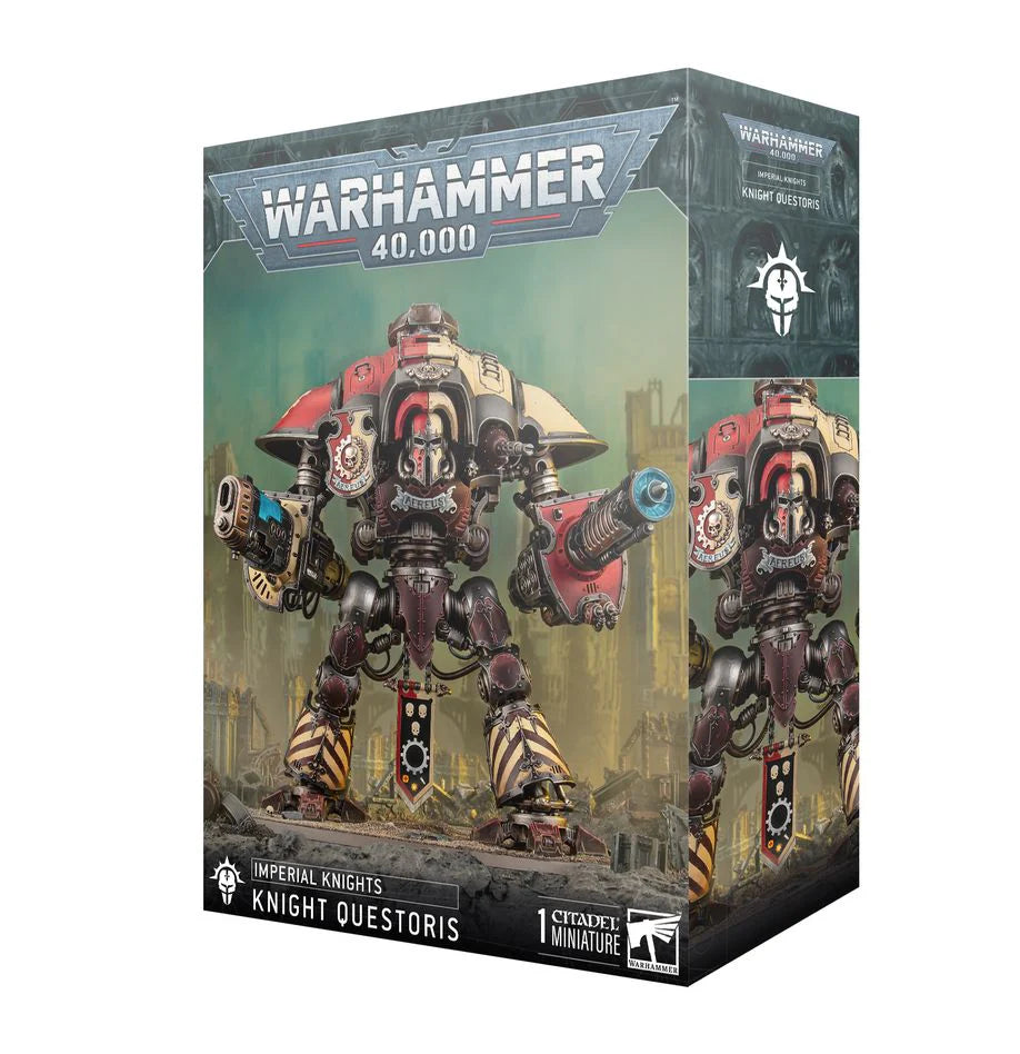 Warhammer 40,000 Imperial Knights: Knight Questoris model kit box featuring armored robot.