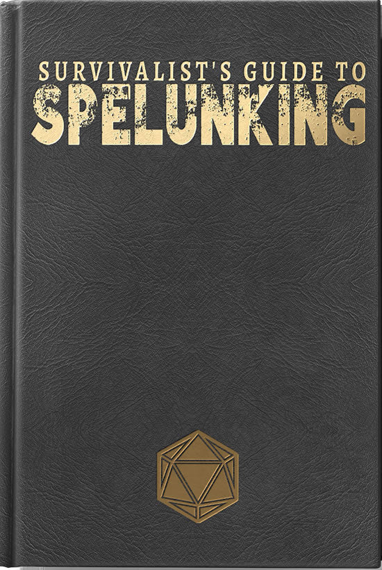Survivalists Guide to Spelunking Limited Edition, black cover with gold geometric symbol at bottom.