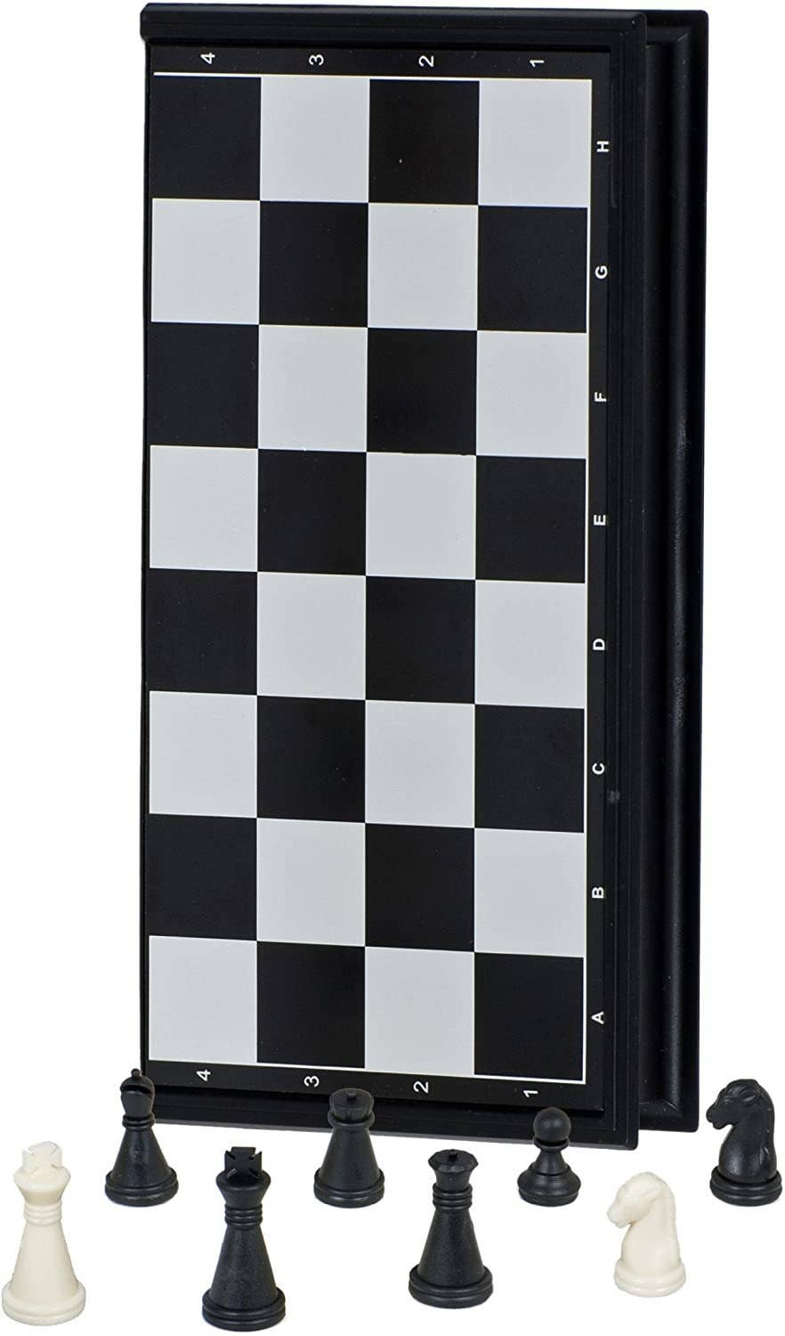 Magnetic 3-in-1 Combination Game Travel Set (11) upright with black and white pieces positioned in front.